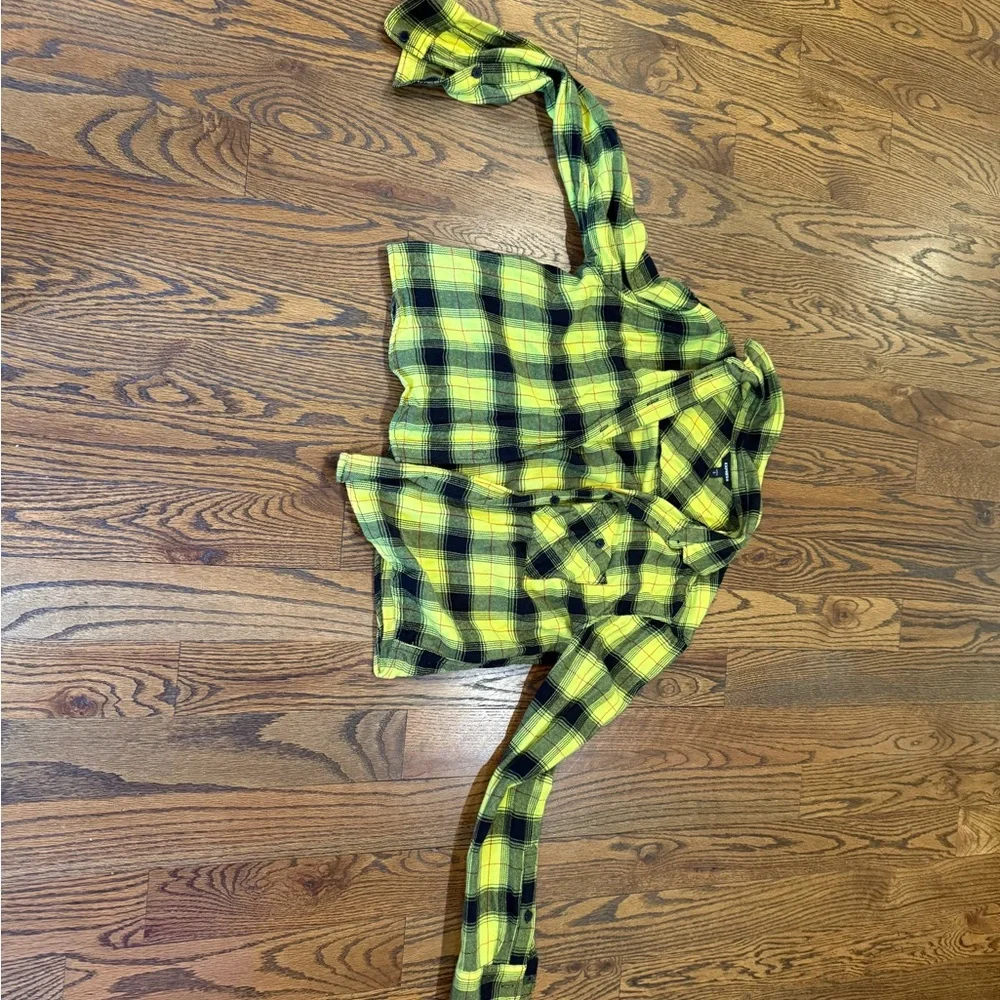 Bright Yellow and Black Plaid Shirt - Picture 2 of 4